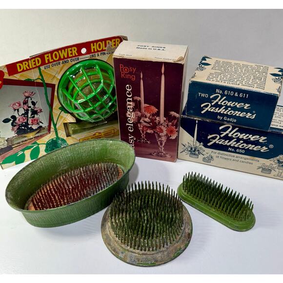 Vintage Flower Frog Candle Holder Lot Posy Flower Fashioner Vogue Dazey Kenzan - Picture 2 of 11